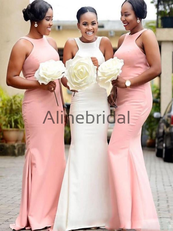 Charming Pink Mermaid Sleeveless Long Bridesmaid Dresses AB4240