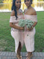 Cheap Off the Shoulder Pink Short Mermaid Bridesmaid Dresses AB4211