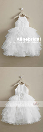 Elegant White Tulle Sleeveless Ruffles Flower Girl Dresses, FGS093