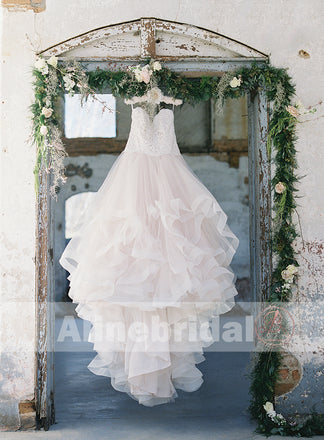 Fashion Lace Top Ruffles Ball Gown Sweetheart Straps Wedding Dresses , AB1154