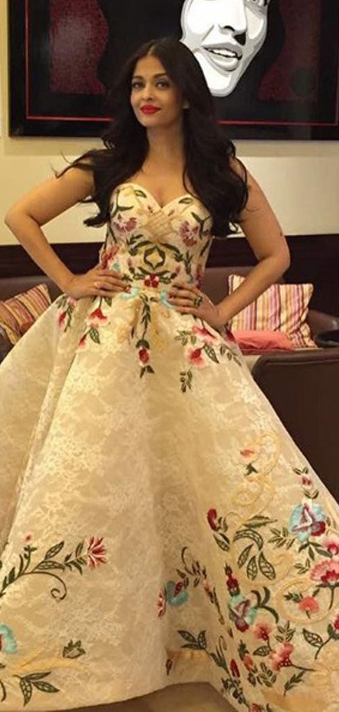 Gorgeous Colorful Floral Embroidery Lace Strapless Ball Gown Prom Dresses,PD00291