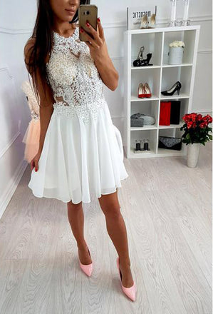 Ivory Lace Beaded Spaghetti Strap Criss-cross Chiffon Freshman Homecoming Dresses,BD00112
