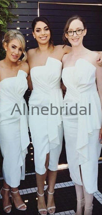 Ivory Silt Fashion Unique Strapless Ankle Length Sheath Bridesmaid Dresses , AB4033