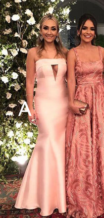 Light Nude Satin Off Shoulder Mismatched Mermaid Prom Dresses.PD00232