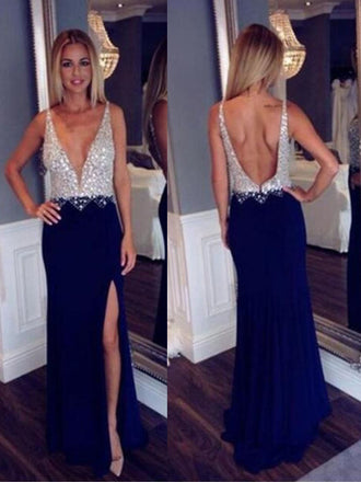 Long Custom Deep V-neck Open Back Side Slit Fashion Newest Sexy Charming Prom Dress,PD0088