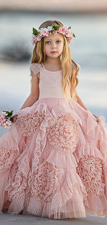 Lovely Soft Pink Flower Girl Dresses For Beach Wedding, Unique Little Girl Dresses, FG069
