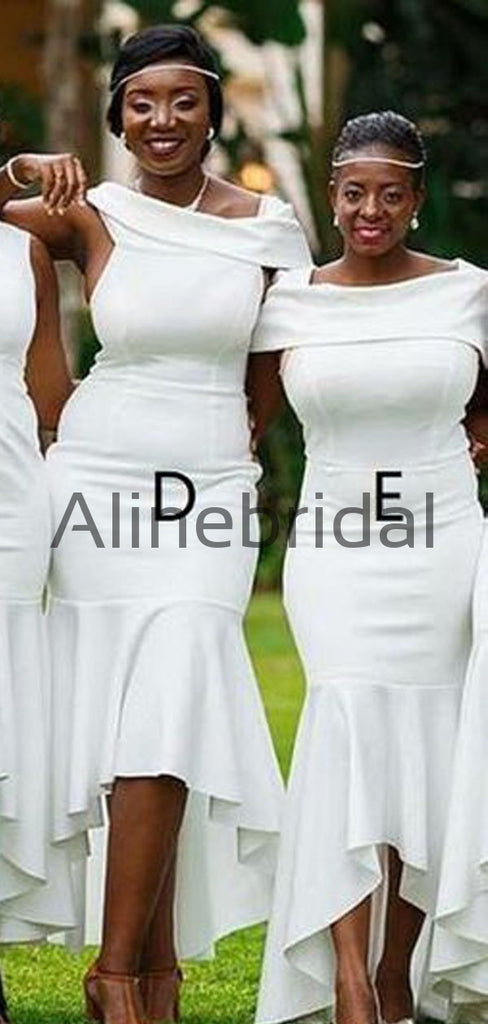 Mermaid Mismatched Off White Satin Formal Bridesmaid Dresses AB4243