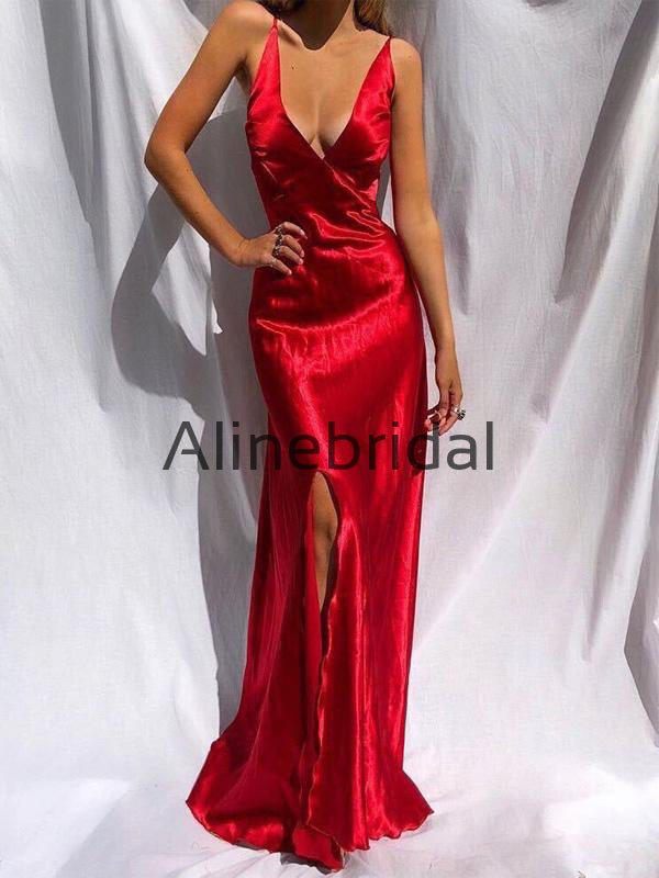 Mermaid Simple Red Cheap Spaghetti-Straps Prom Dresses PD1008