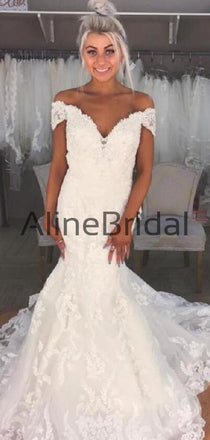 Off Shoulder Lace Mermaid Vintage Wedding Dresses  , AB1516