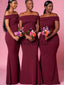 Off the Shoulder Mermaid Simple Soft Satin Long Bridesmaid Dresses AB420