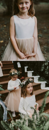 Simple Satin Tulle Sleeveless With Bowknot Flower Girl Dresses, FGS143