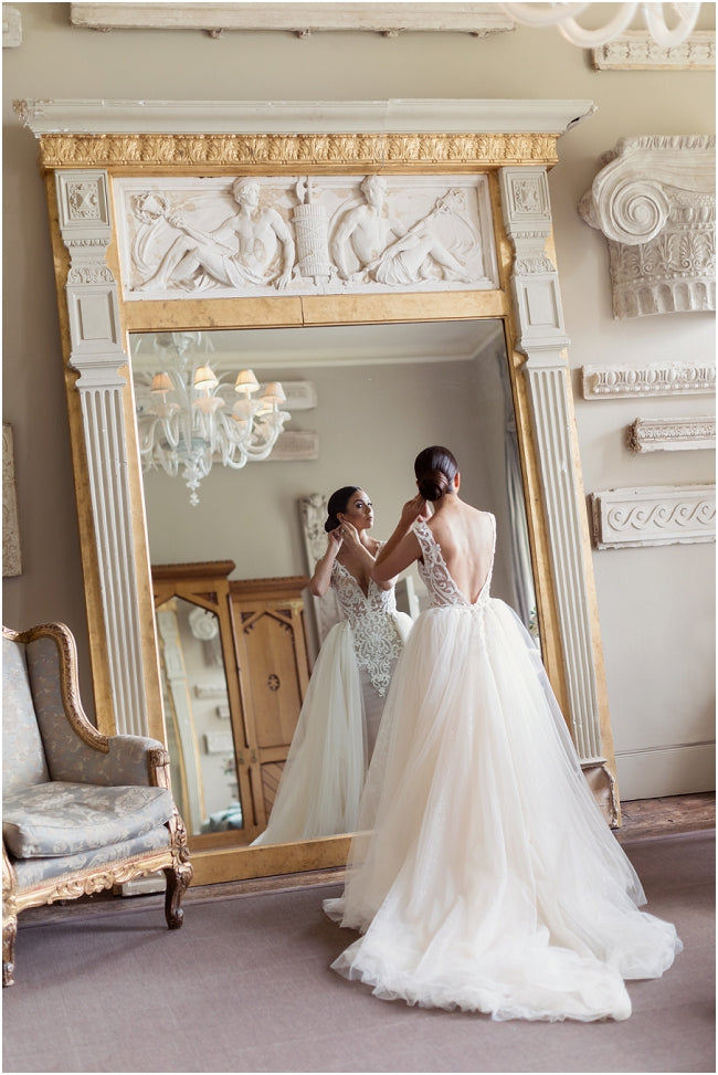 Sleeveless Sheer Lace Detachable Over-skirt Ball Gown Wedding Dresses , WD0161