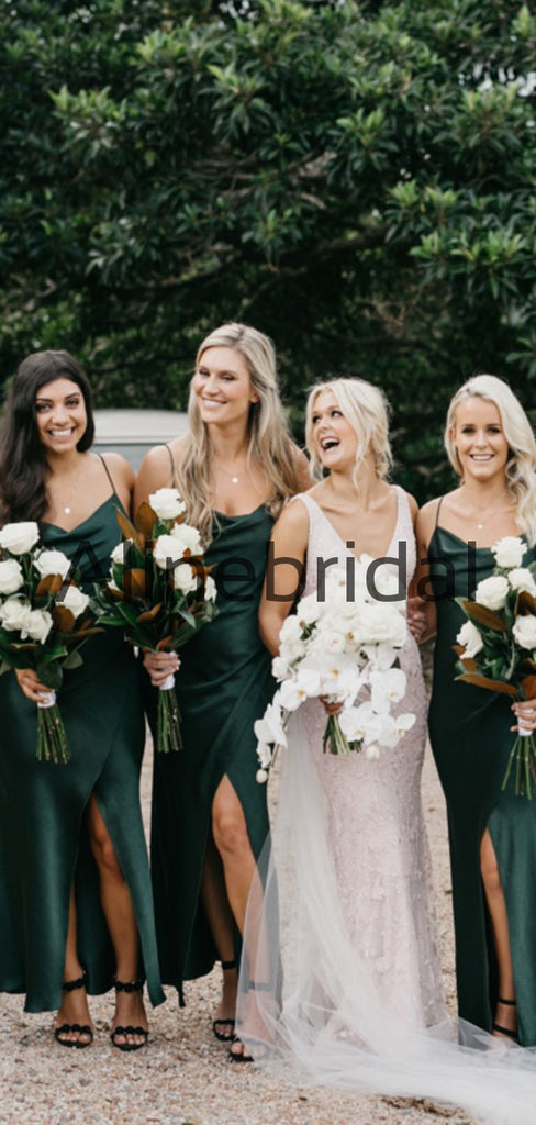 Spaghetti Straps Green Long Simple Beach Bridesmaid Dresses AB4231