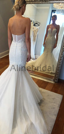 Sparkly Beading Tulle Strapless Mermaid Vintage Wedding Dresses, AB1503