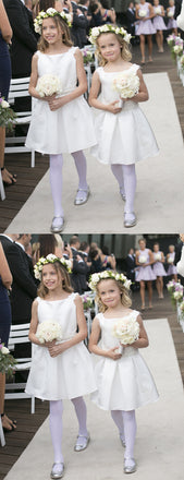 Sweet Off White Satin Short Flower Girl Dresses , FGS115
