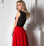 Simple Long A-line Black Lace Top Red Chiffon Sleeveless Charming Prom Dresses,PD00006