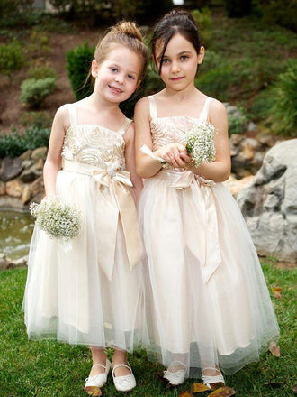 Unique Bubble Dark Ivory Square Neckline Fashion Flower Girl Dresses , FGS109