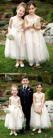 Unique Bubble Dark Ivory Square Neckline Fashion Flower Girl Dresses , FGS109