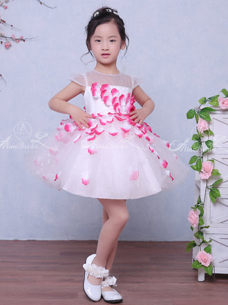 Unique Rose Applique Cap Sleeve Fashion Flower Girl Dresses, FGS033