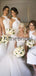 White Short Satin Unique Design Elegant Bridesmaid Dresses AB4215