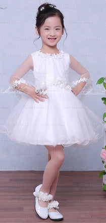 White Tulle Simple Flower Girl Dresses With Cape, FGS030