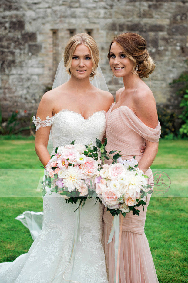 Blush Pink Pleating Tulle Mismatched Mermaid Bridesmaid Dresses. AB1202