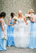 Elegant Blue Sleeveless Open Back Spring Wedding Party  Bridesmaid Dresses. AB1204