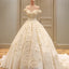 Charming Long A-line V-neck  Off Shoulder Three-dimensional Flower Appliques  Lace  Wedding Dress, AB1092