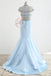 Stunning Pale Blue  Beaded See Through Top Cap Sleeve Mermaid Prom Dresses,PD00066