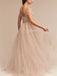 Elegant Blush Pink Tulle Off-shoulder A-line Long Prom Dress, PD3143