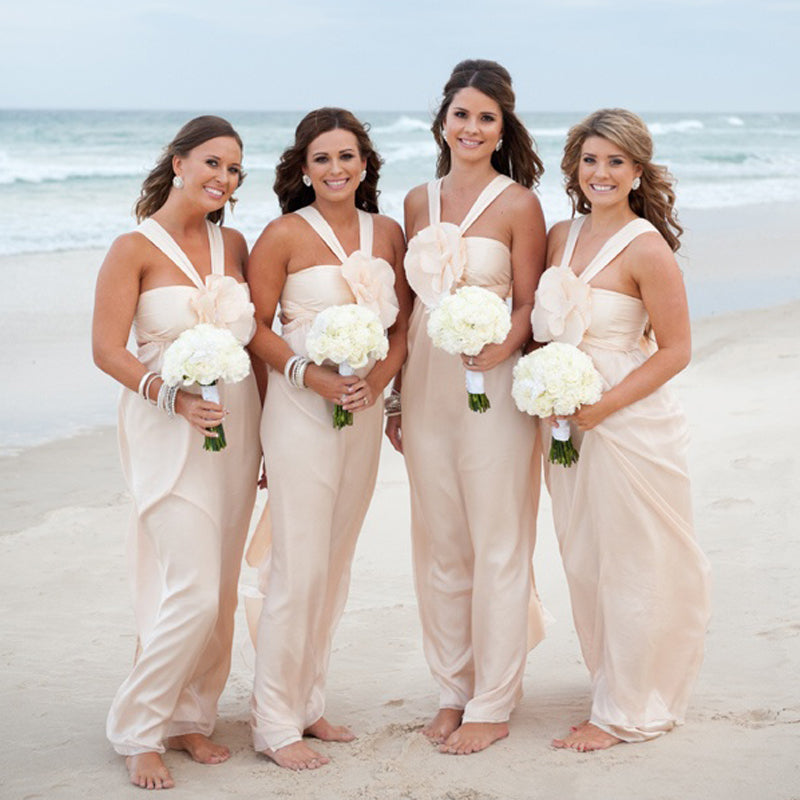 Unique Handmade Flowers Grecian Straight Across Long Bridesmaid Dress, AB1171