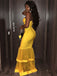 Bright Yellow Strapless Sexy Mermaid Long Ruffle Trumpet Prom Dress, PD3340