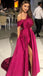 Elegant Fuschia One-shoulder Side-slit A-line Long Prom Dress, PD3356