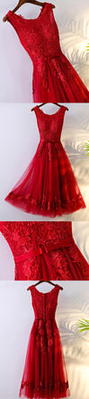 Charming A-line Round Neckline Sleeveless Bow Lace Appliques  Homecoming Dresses,BD00207