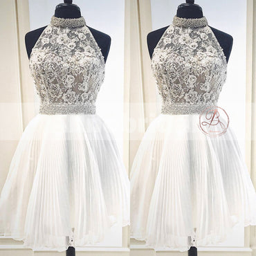 Charming Halter Beaded Lace Top Chiffon For Teens Homecoming Dresses,BD00222