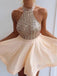 Sparly Halter Sequin Backless Satin A Line Short Homecoming Dress, BTW276