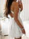 Fashion V Neck Criss Cross White Lace A Line Short Homecoming Dresses, BTW290