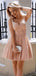 Elegant Dusty Pink Lace Applique Tulle A Line Short Homecoming Dress, BTW277