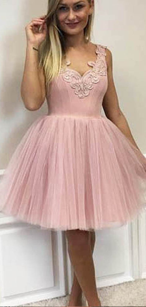 Sweet Dusty Rose Lace Applique Tulle A Line Short Homecoming Dress, BTW281