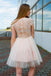 Charming Cap Sleeves Lace Top Tulle A Line Short Homecoming Dress, BTW283