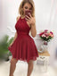 Pretty Halter Backless Lace Top Chiffon A Line Short Homecoming Dresses, BTW291