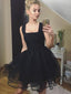 Black Square Neckline Sleeveless Tulle A Line Short Homecoming Dresses, BTW293