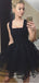 Black Square Neckline Sleeveless Tulle A Line Short Homecoming Dresses, BTW293