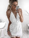 Chic Halter V Neck Lace Backless A Line Mini Homecoming Dresses, BTW296