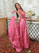 Hot Pink Halter Sleeveless Floral Tail A-line Long Prom Dress, PD3183