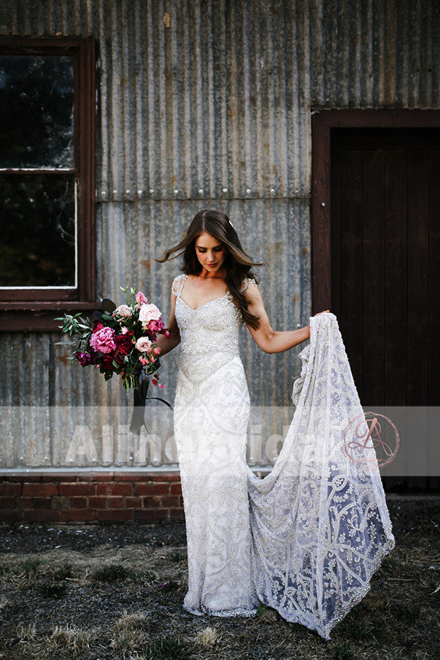 Stunning Gorgeous Sparkly Handmade Beaded Cap Sleeve Mermaid  Wedding Dresses, AB1127