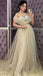 Light Champagne Off-shoulder Elegant Sweetheart A-line Long Prom Dress Gown, PD3333