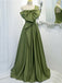 One-shoulder Sage Green Bow Tie A-line Long Prom Dress, Gown, PD3322