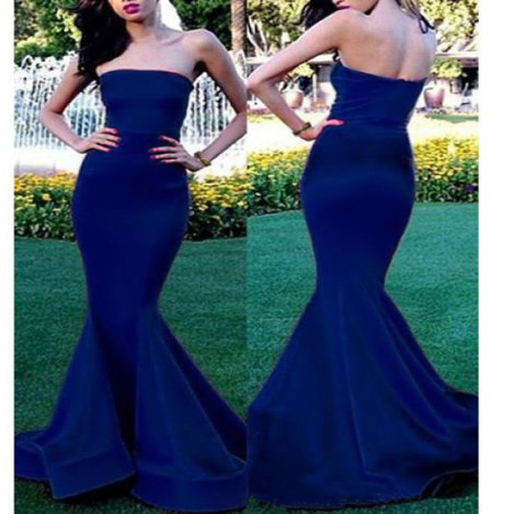 Long Royal Blue Strapless Simple Mermaid Sexy Evening Prom Gown Dresses.PD0220