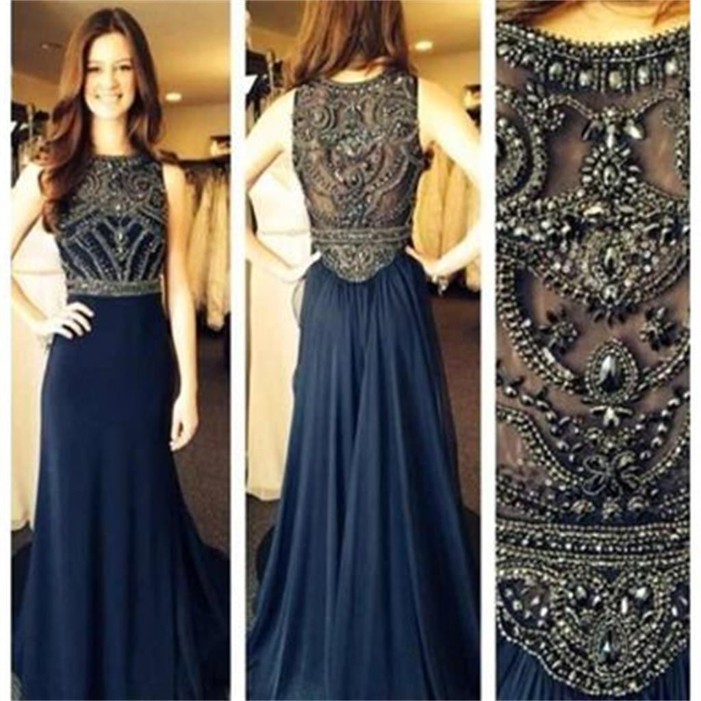 Popular Navy Pretty Rhinestone Best Sales Prom Dress, PD0006